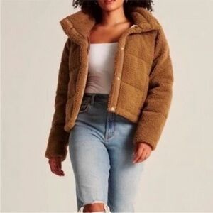 Abercrombie & Fitch Plush Teddy Jacket in Camel Brown